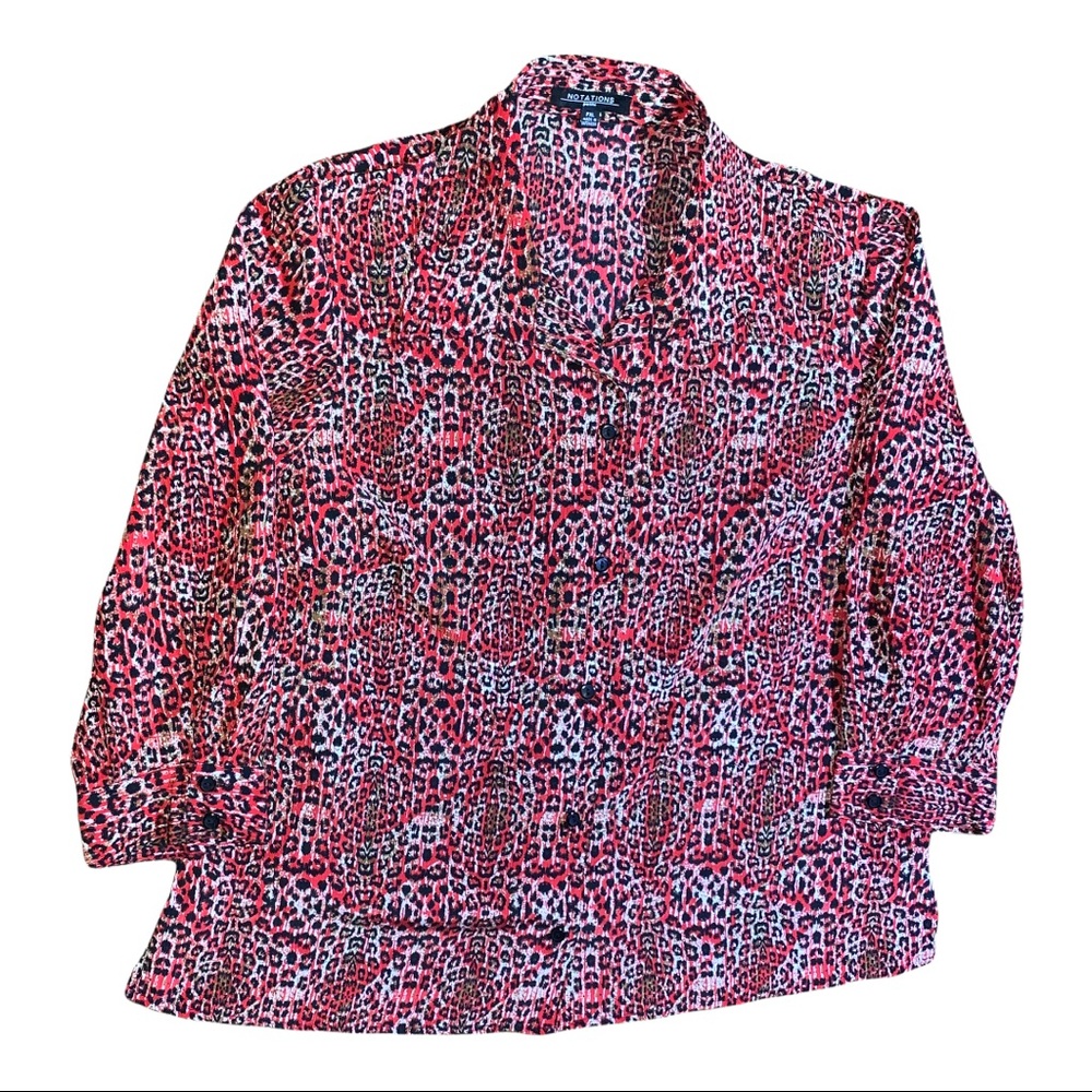 Notation Red Leopard Print Button Down Shirt, Siz… - image 7